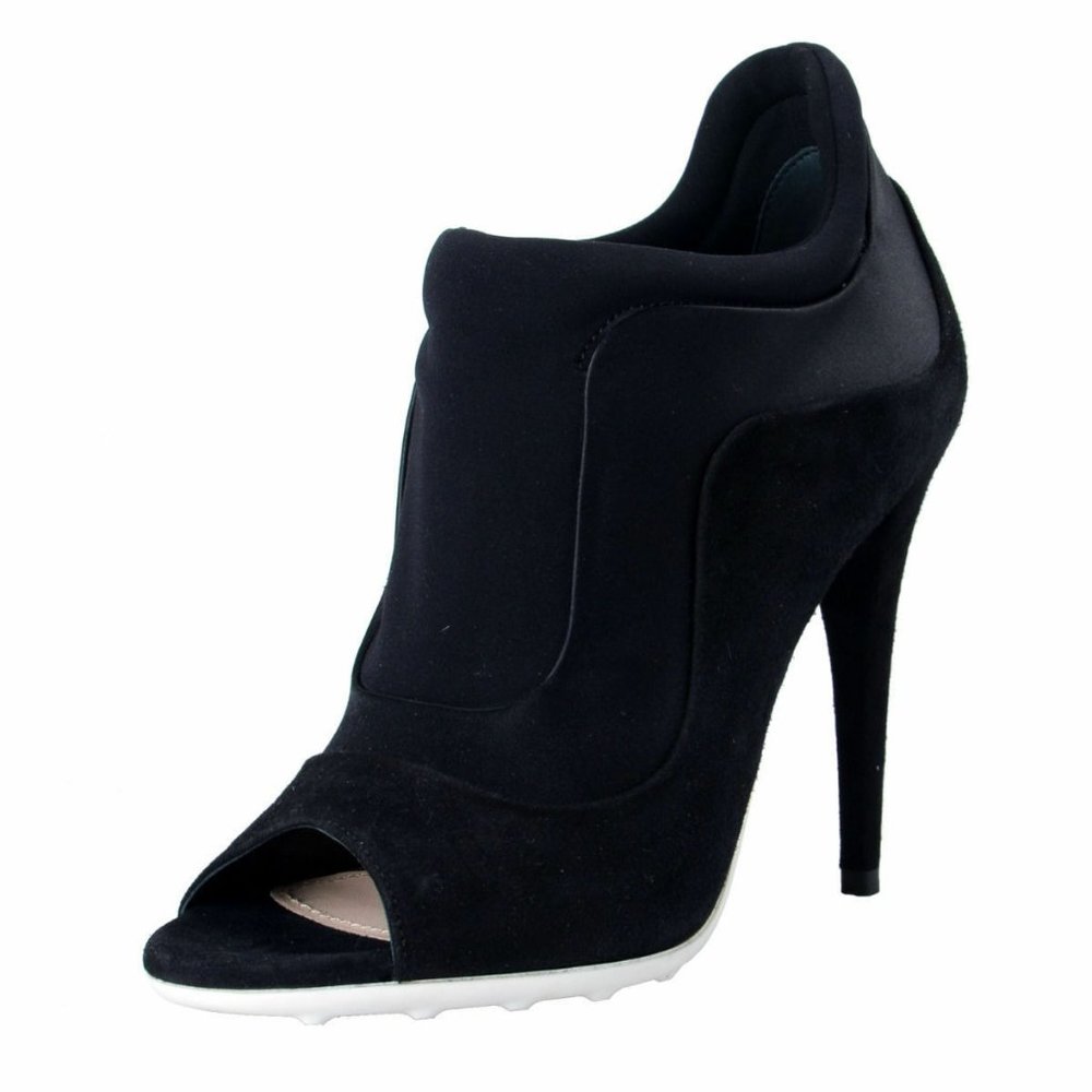 Miu Miu Women Black Suede Leather Open Toe Booties